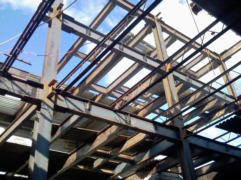 Steel framing looking up through beams